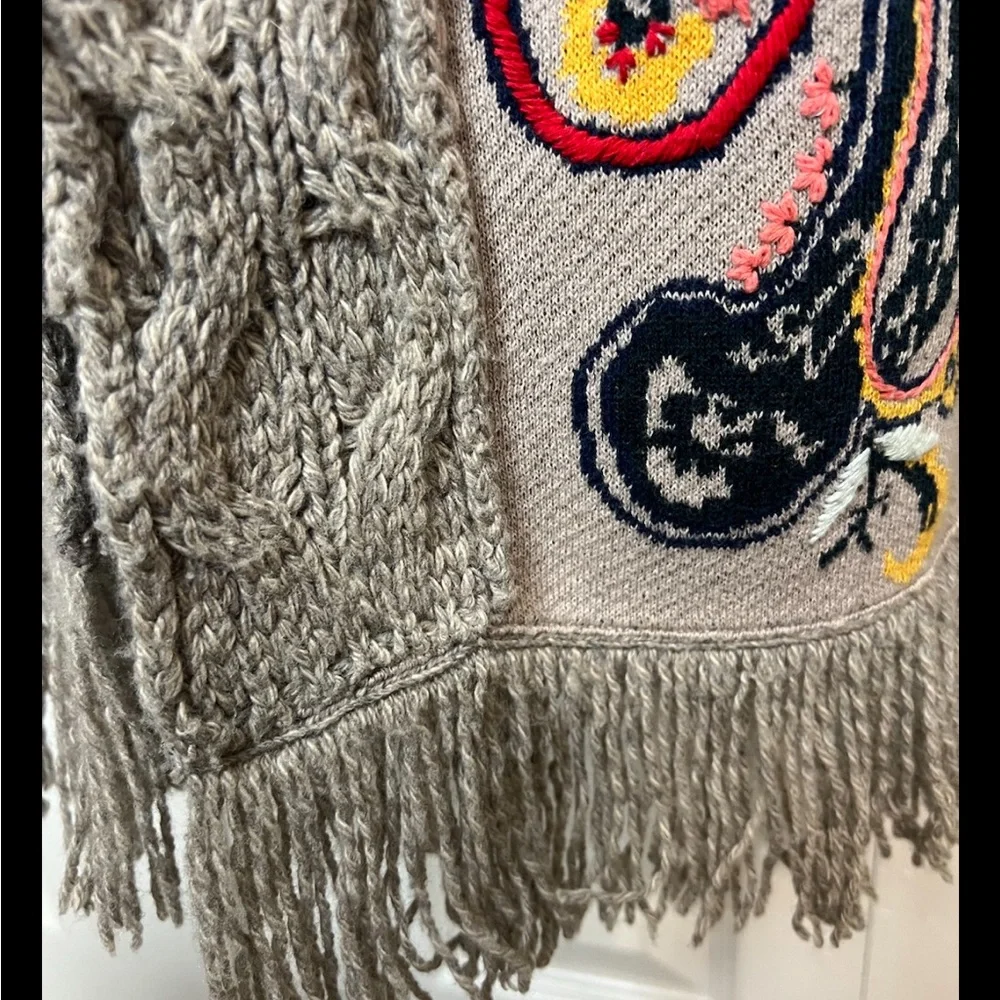 Anthropologie SLEEPING ON SNOW Folklore Cardigan Sweater Embroidered Fringe Boho